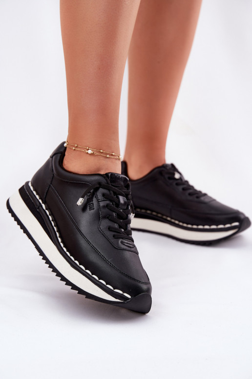 Zapatillas de mujer negras de cuero con plataforma Big Star RR274A335