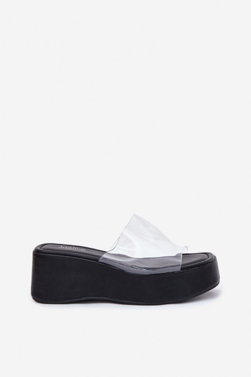 Zapatillas de mujer negras con tiras transparentes en la plataforma Meltiana