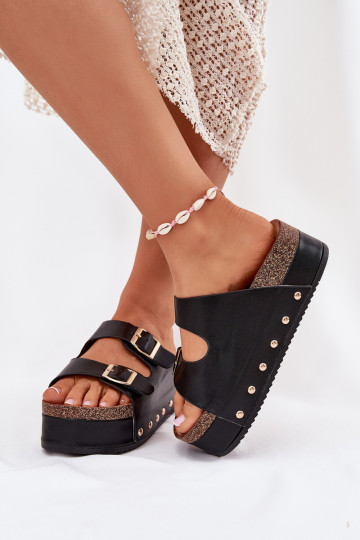 Zapatillas de mujer negras con hebillas en la plataforma Odisene