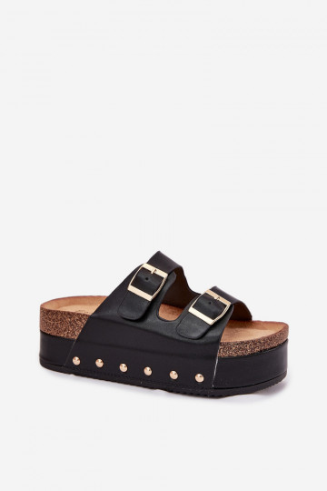 Zapatillas de mujer negras con hebillas en la plataforma Odisene 2