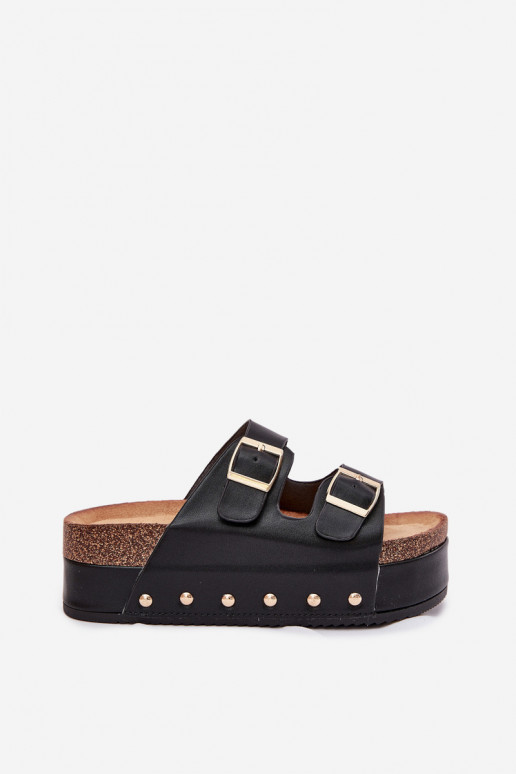 Zapatillas de mujer negras con hebillas en la plataforma Odisene