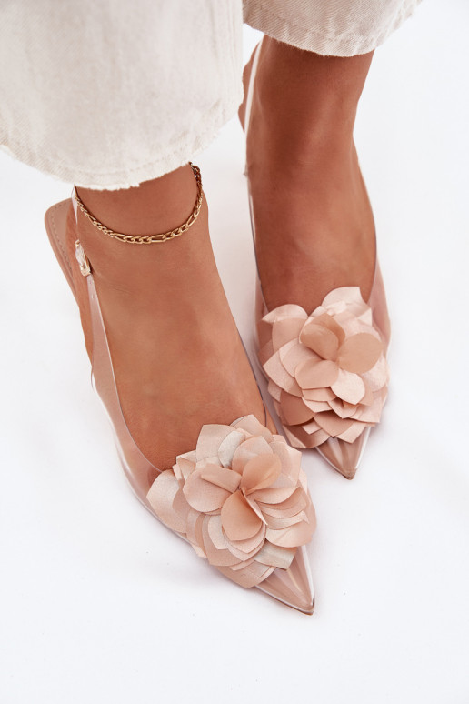Sandalias transparentes nude con tacones finos y flores decorativas Risalie