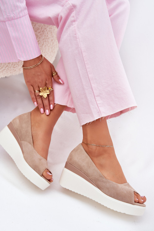 Sandalias de plataforma para mujer de ante sintético color arena Velira
