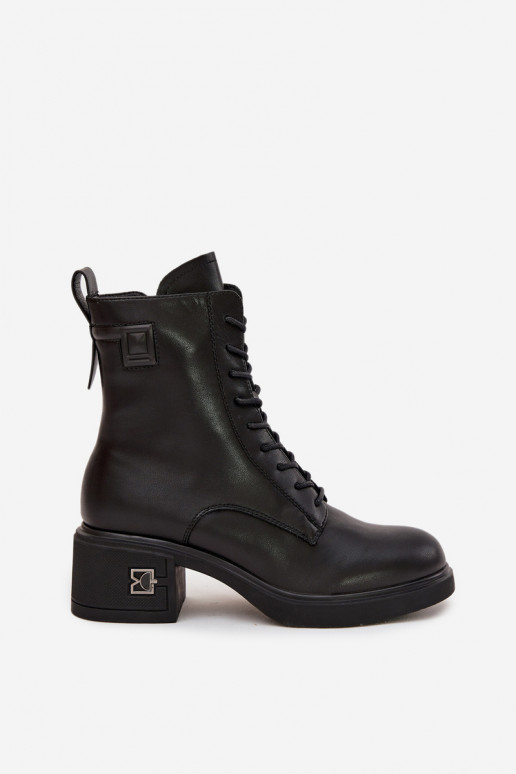 Botines de mujer aislados de cuero natural Vinceza 66819 en negro