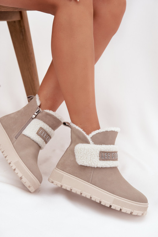 Botas de nieve para mujer de ante natural con aislamiento Lee Cooper LCJ-25-01-3739 en gris