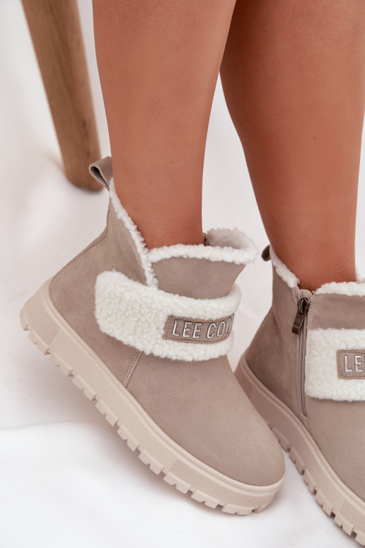 Botas de nieve para mujer de ante natural con aislamiento Lee Cooper LCJ-25-01-3739 en gris