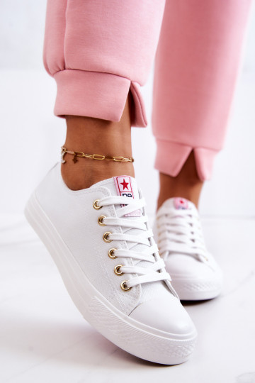 Femenino modelo clásico zapatos casuales Blanco-color dorado Ecoma