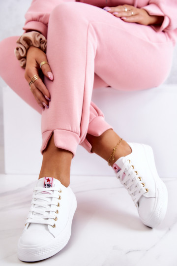 Zapatos casuales clásicos para mujer en blanco y dorado Ecoma 2