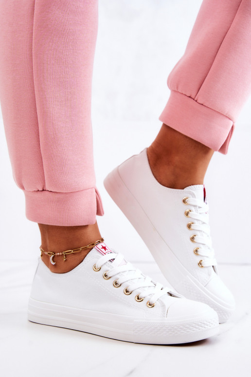 Zapatos casuales clásicos para mujer en blanco y dorado Ecoma