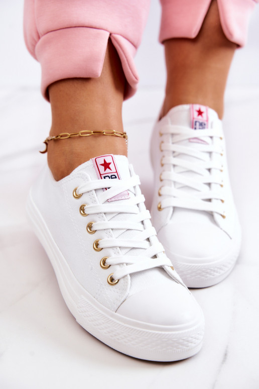 Zapatos casuales clásicos para mujer en blanco y dorado Ecoma