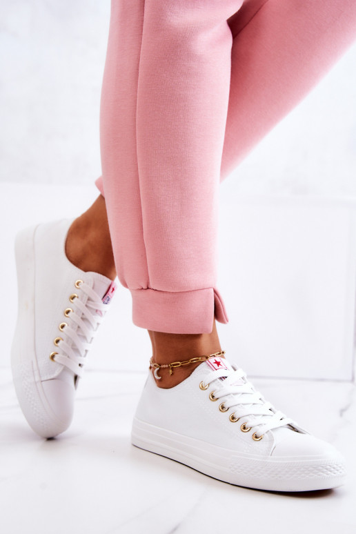 Zapatos casuales clásicos para mujer en blanco y dorado Ecoma