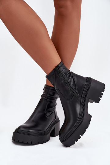 Botines de mujer con tacones gruesos y plataforma en cuero sintético negro Elvianne