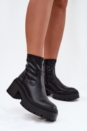 Botines de mujer con tacones gruesos y plataforma en cuero sintético negro Elvianne 2