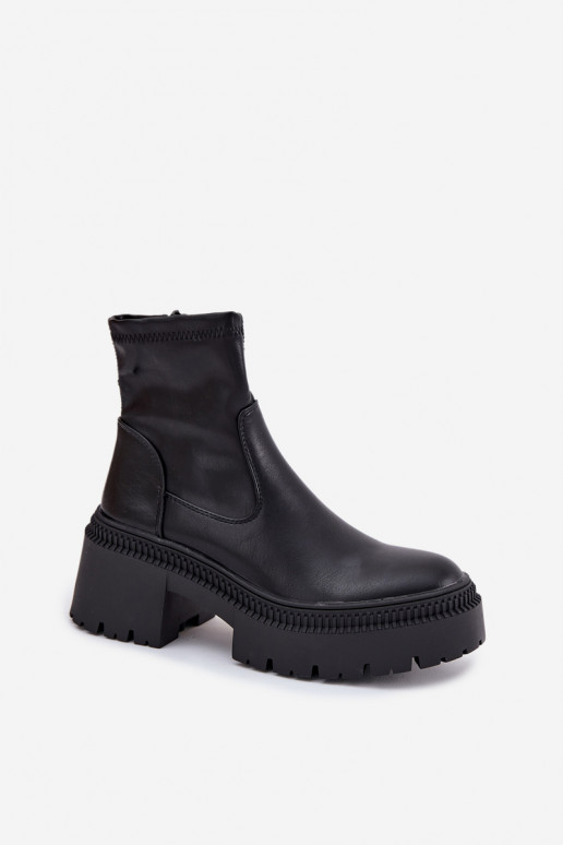 Botines de mujer con tacones gruesos y plataforma en cuero sintético negro Elvianne