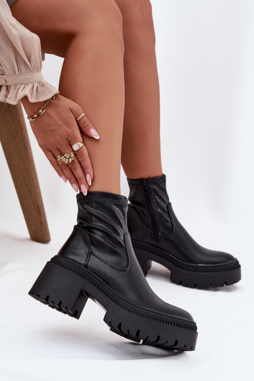 Botines de mujer con tacones gruesos y plataforma en cuero sintético negro Elvianne