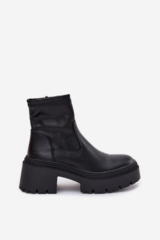 Botines de mujer con tacones gruesos y plataforma en cuero sintético negro Elvianne