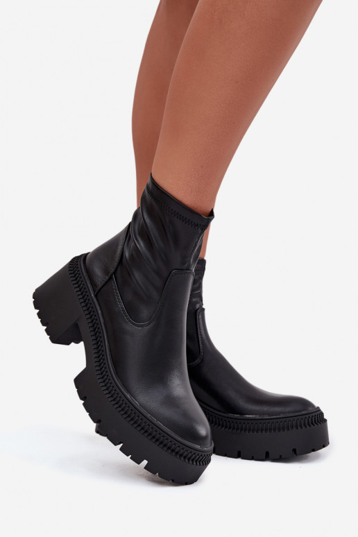 Botines de mujer con tacones gruesos y plataforma en cuero sintético negro Elvianne