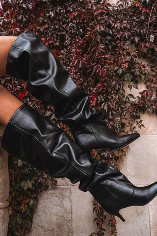 Botas altas de mujer slip-on con tacones delgados en negro Ysolienne