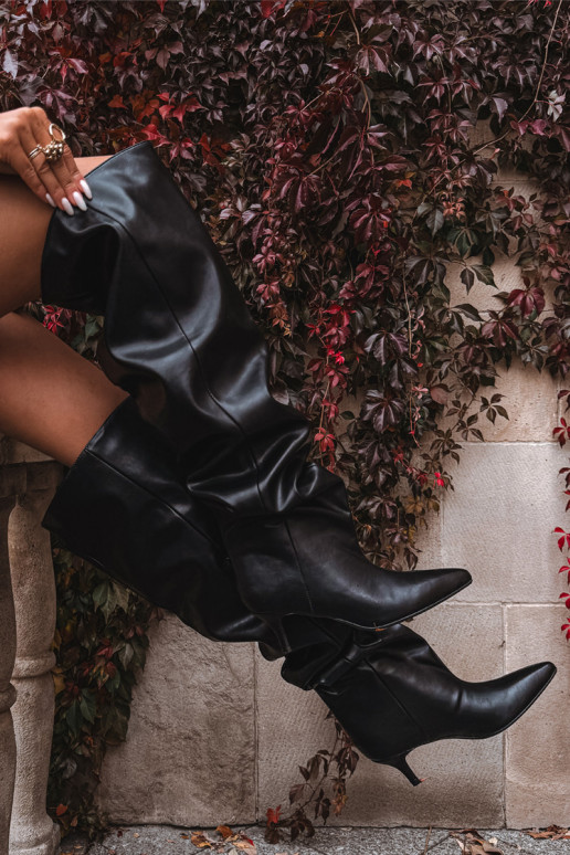 Botas altas de mujer slip-on con tacones delgados en negro Ysolienne