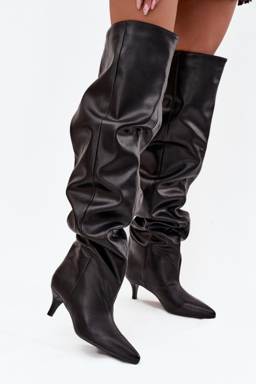 Botas altas de mujer slip-on con tacones delgados en negro Ysolienne