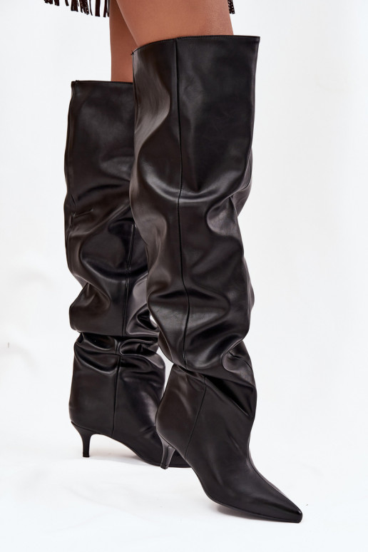 Botas altas de mujer slip-on con tacones delgados en negro Ysolienne