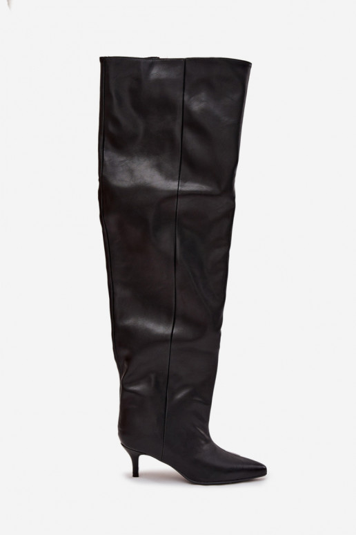 Botas altas de mujer slip-on con tacones delgados en negro Ysolienne
