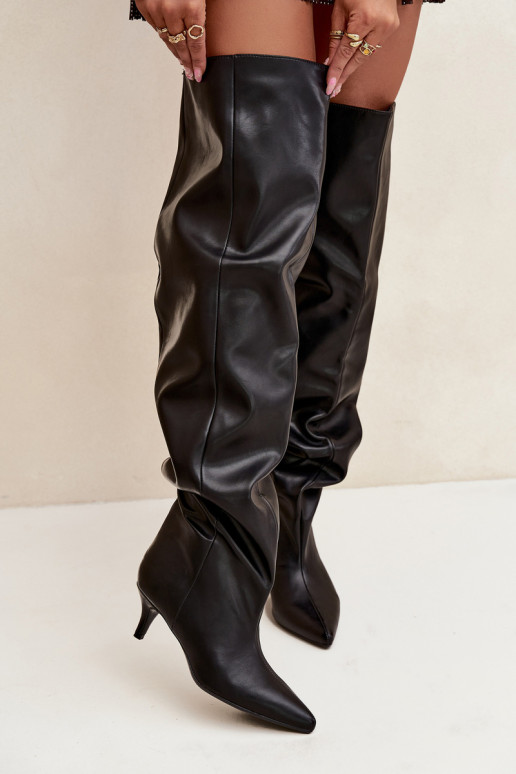 Botas altas de mujer slip-on con tacones delgados en negro Ysolienne