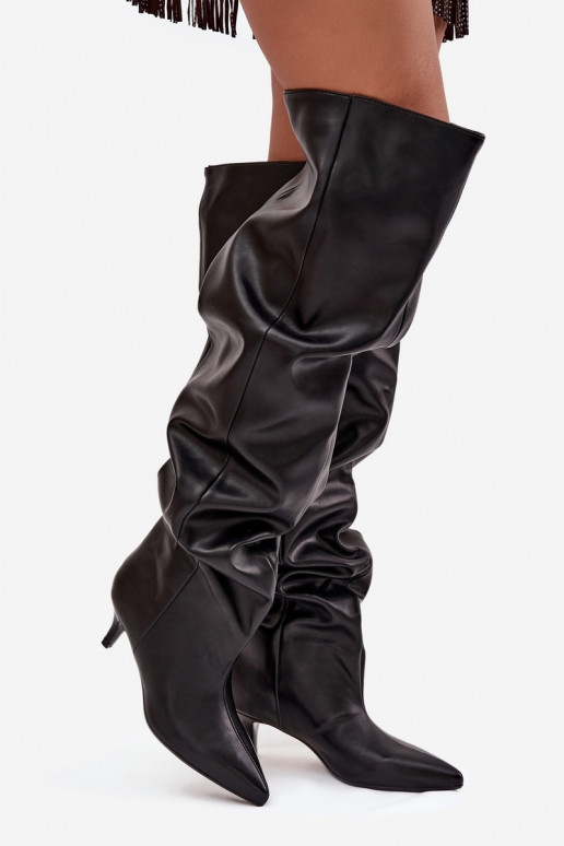 Botas altas de mujer slip-on con tacones delgados en negro Ysolienne