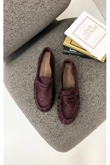 Mocasines de mujer con volantes de ante sintético en color burdeos Sabley 2