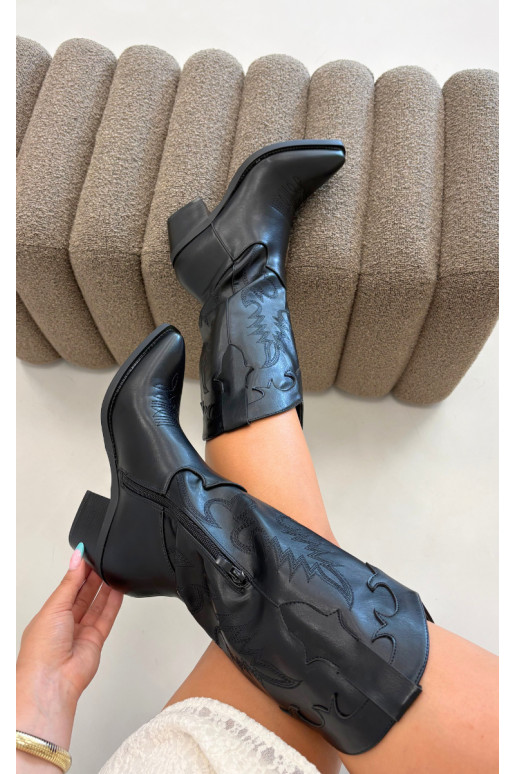 Botas altas de estilo cowboy con tacones en cuero sintético negro Jarissa