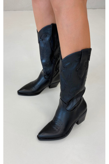 Botas altas de estilo cowboy con tacones en cuero sintético negro Jarissa 2