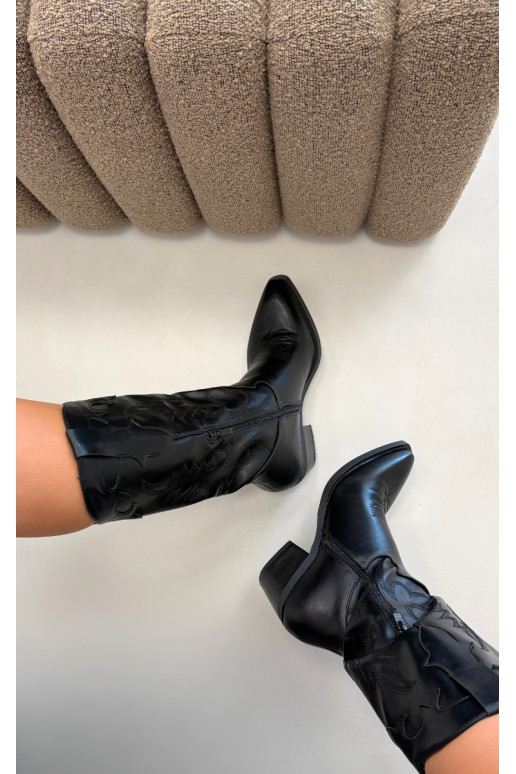 Botas altas de estilo cowboy con tacones en cuero sintético negro Jarissa