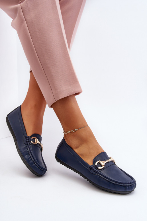 Mocasines clásicos de mujer en piel sintética azul oscuro Demese