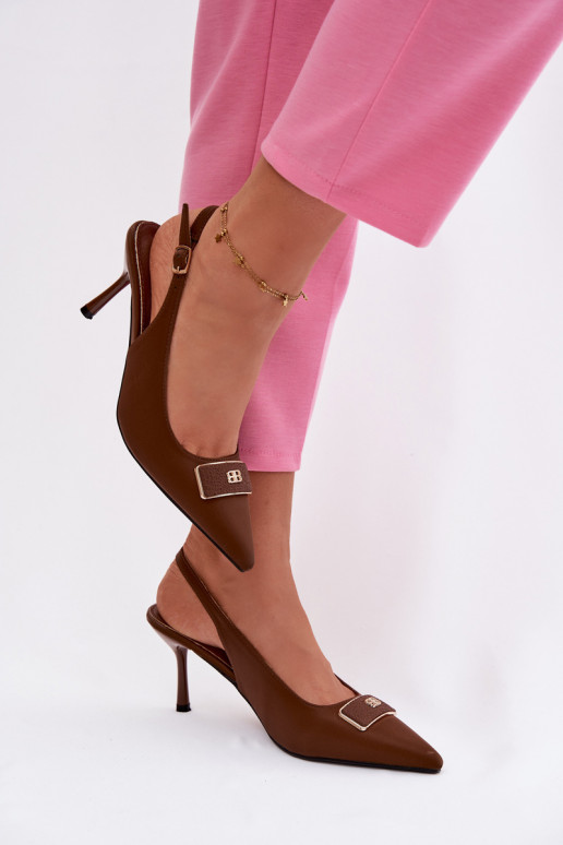 Sandalias de tacón para mujer con detalles decorativos CzekoladoĮe Lurella