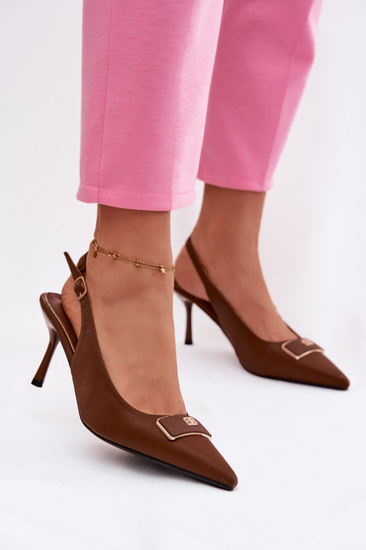 Sandalias de tacón para mujer con detalles decorativos CzekoladoĮe Lurella