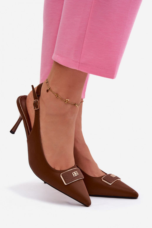 Sandalias de tacón para mujer con detalles decorativos CzekoladoĮe Lurella