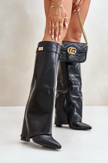 Botas altas de mujer de cuero sintético con inserciones y tacones negros Avamora 2