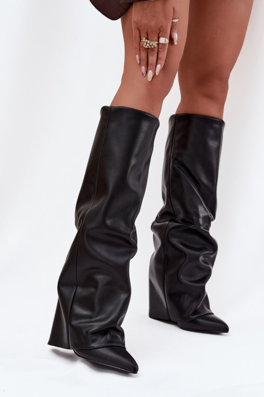 Botas altas de mujer forradas con inserciones y tacones negros Elivira