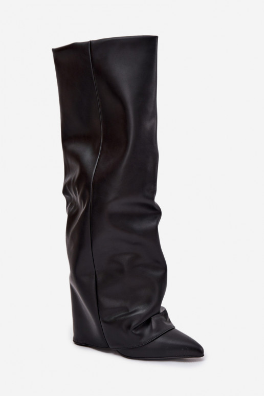 Botas altas de mujer forradas con inserciones y tacones negros Elivira