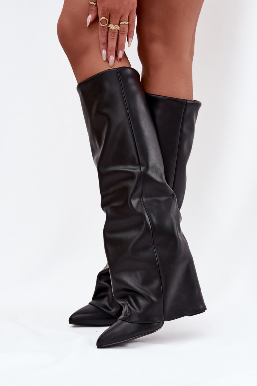 Botas altas de mujer forradas con inserciones y tacones negros Elivira