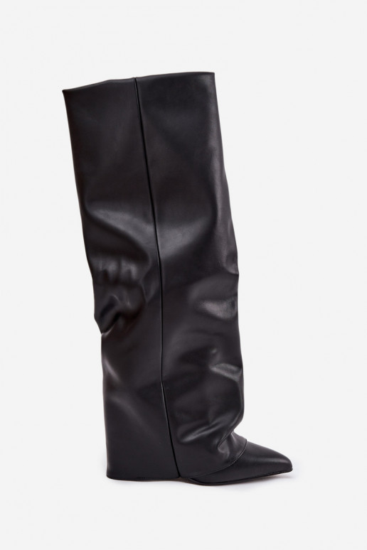Botas altas de mujer forradas con inserciones y tacones negros Elivira