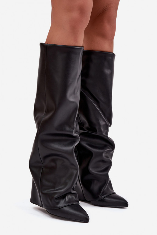Botas altas de mujer forradas con inserciones y tacones negros Elivira