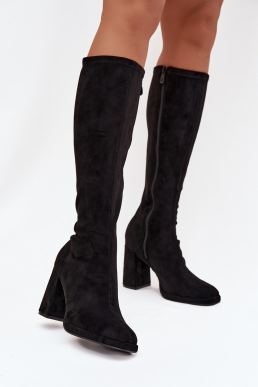 Botas altas de mujer con inserciones en tacón cuadrado negras Brivana