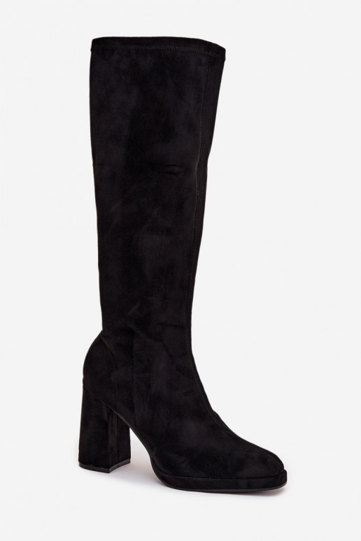 Botas altas de mujer con inserciones en tacón cuadrado negras Brivana