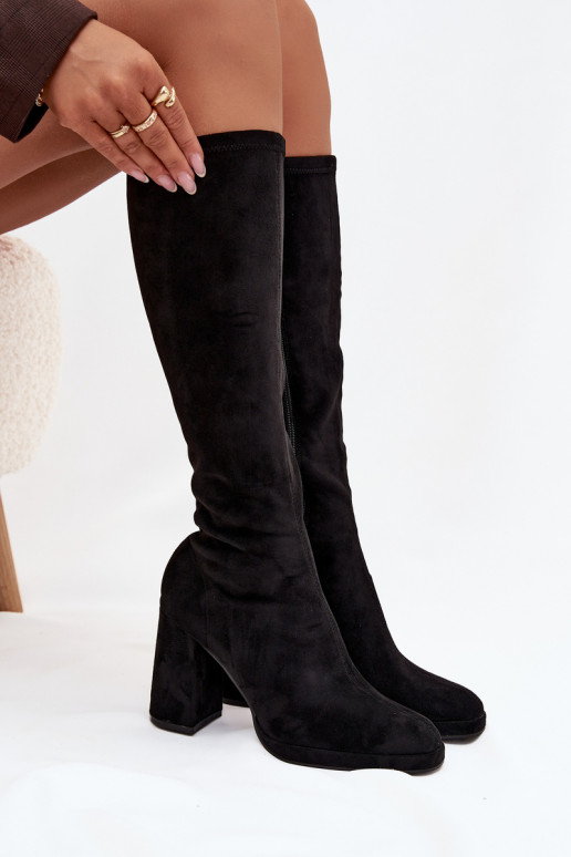 Botas altas de mujer con inserciones en tacón cuadrado negras Brivana