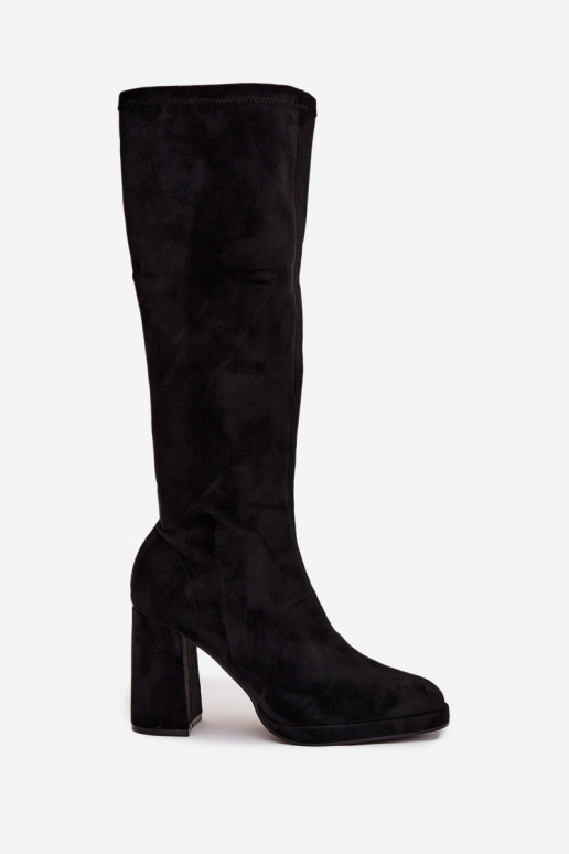 Botas altas de mujer con inserciones en tacón cuadrado negras Brivana