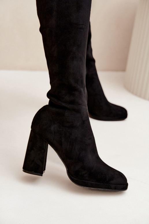 Botas altas de mujer con inserciones en tacón cuadrado negras Brivana