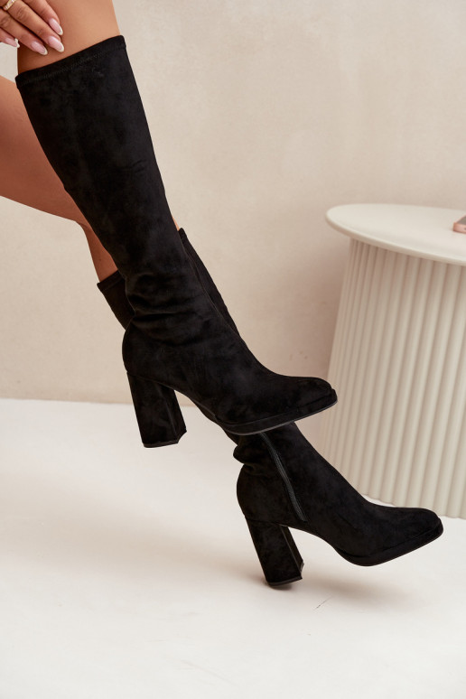 Botas altas de mujer con inserciones en tacón cuadrado negras Brivana