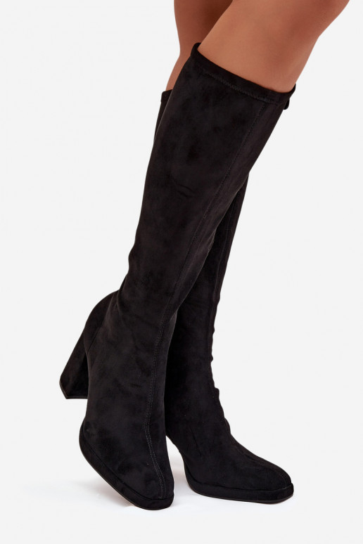 Botas altas de mujer con inserciones en tacón cuadrado negras Brivana