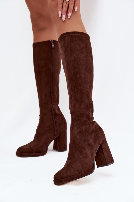Botas altas de mujer con inserciones en tacón cuadrado marrones Brivana